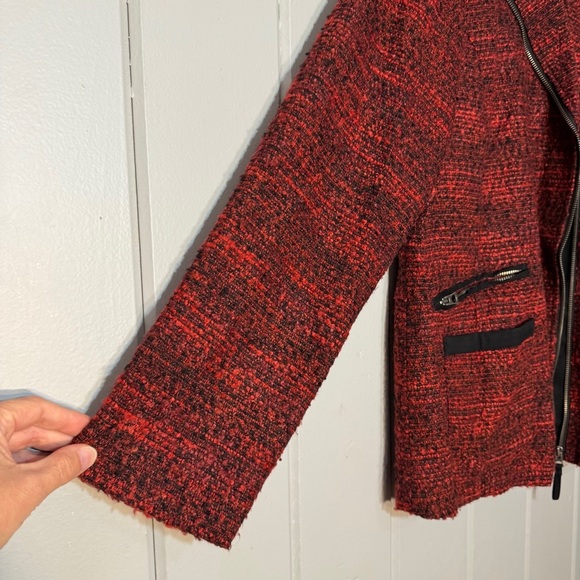 Lucky Brand red and black tweed moto jacket asymmetrical zip closure.‎ Size L - Picture 16 of 16